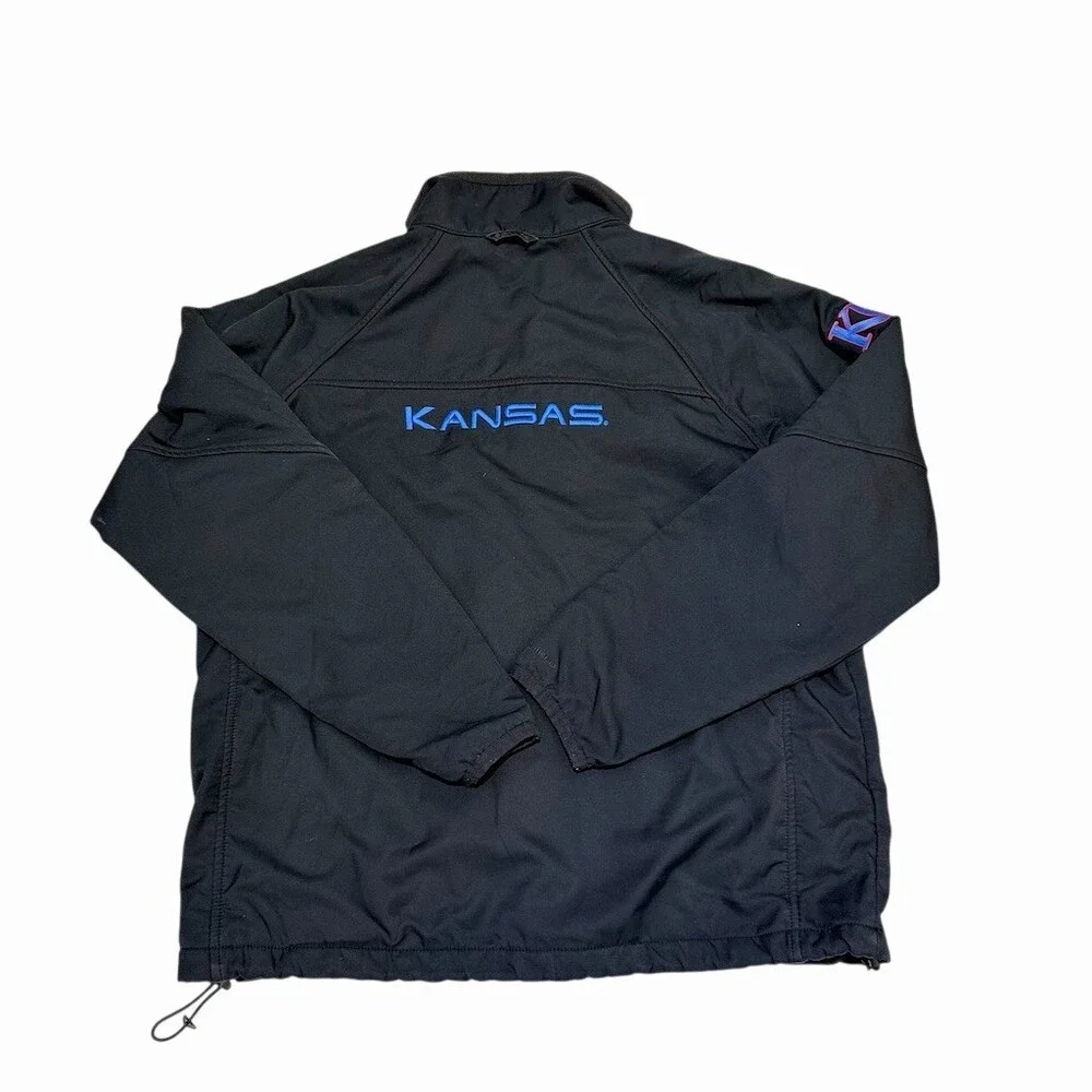 Columbia Kansas Jayhawks KU Mens L Black Windbreaker Jacket Fleece Lined Zip Ful - Picture 2 of 10